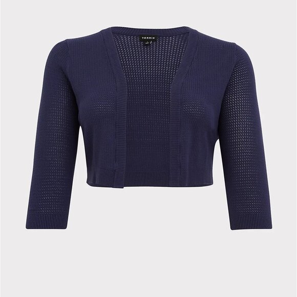 🆕NAVY PONTELLE WAFFLE KNIT OPEN FRONT SHRUG - Picture 1 of 6